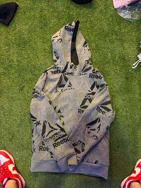 Reebok Men's Unwind All Over Print Pullover Hoodie Sea Spray Green XL